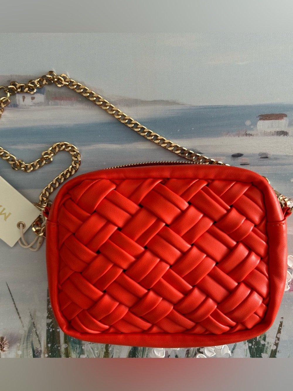 Madison West Woven Purse with Gold Chain